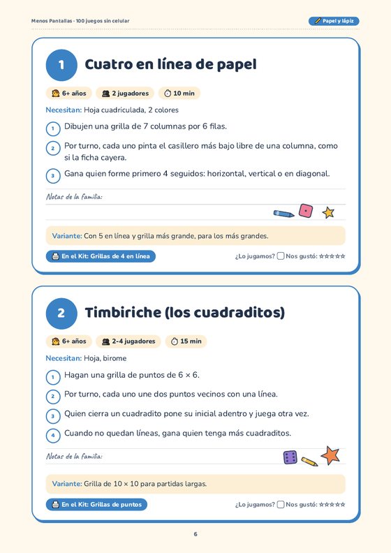 Página del libro con dos juegos